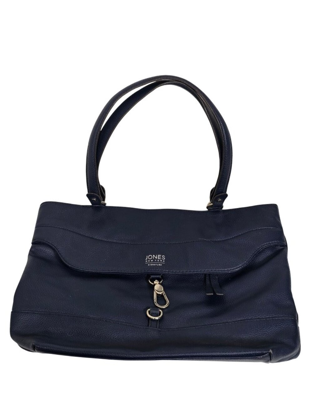 Jones New York Signature Navy Blue Faux Leather Tote Shoulder Bag Large Purse